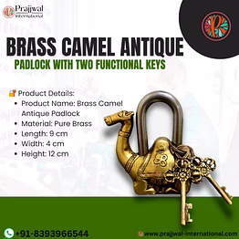 brass camel antique padlock, a unique collectible and a functional vintage-style lock. handcrafted from solid brass and paired with two working keys, this lock features an elegant camel design