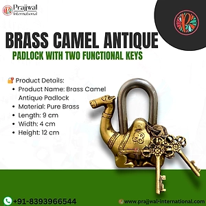 Brass Camel Antique Padlock, a unique collectible and a functional vintage-style lock. Handcrafted from solid brass and paired with two working keys, this lock features an elegant camel design