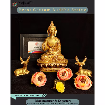 Handcrafted 7 Inch Brass Gautam Buddha Statue-2