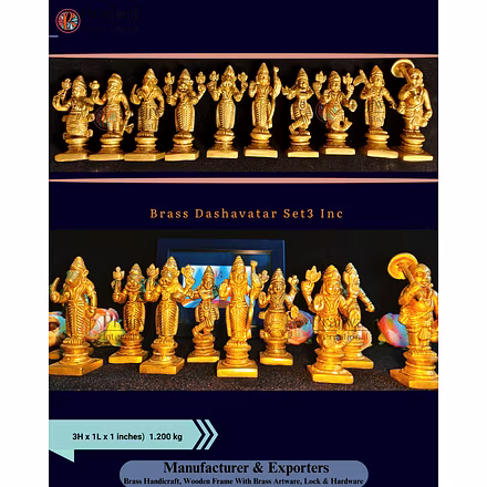 Brass Dashavatar Set – 3 Inch Vishnu Avatars | Handcrafted Brass Idols for Interior Decor | Manufacturer &amp; Exporter – Prajjwal International-2