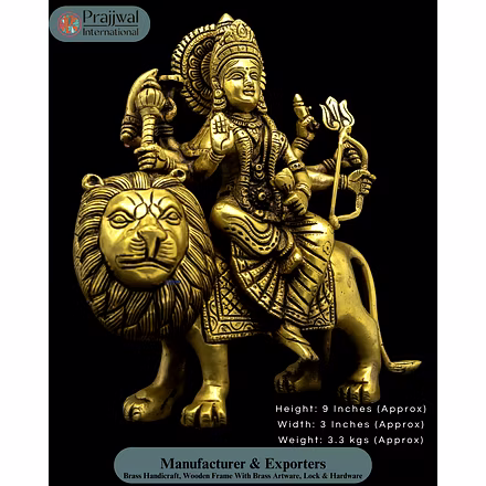 Brass Durga Idol on Lion | Multi-Armed Shakti Statue | Manufacturer &amp; Exporter – Prajjwal International**-1