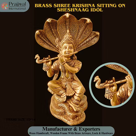 Brass Shree Krishna Sitting on Sheshnaag Idol-12767115
