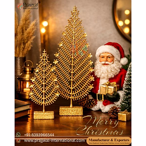 🎄 Brass Christmas Tree – Set of 3 | Premium Festive Décor