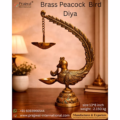 brass peacock bird diya – 13×8 inches