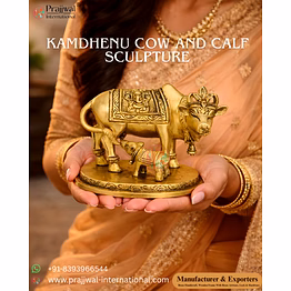 🐄 kamdhenu cow and calf sculpture | handcrafted brass idol