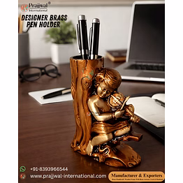 brass desk pen stand | guardian angel baby playing a violin – decorative stationery organizer