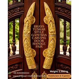 brass tuskar style ganesha carving door handle (pair) — solid brass | export quality