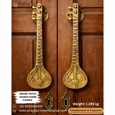 brass veena design door handle — traditional decorative pull handle (pair)