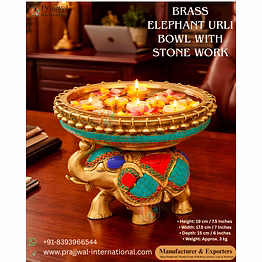 brass elephant urli bowl with stone work – handcrafted decorative urli | manufacturer & exporter