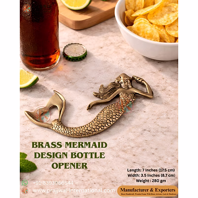 brass mermaid design bottle opener – handcrafted vintage bar tool | manufacturer & exporter
