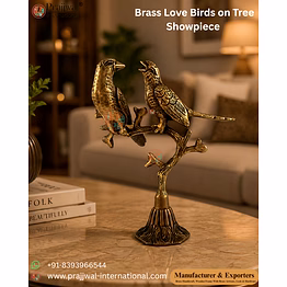 brass love birds on tree showpiece