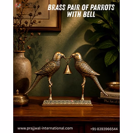 brass pair of parrots with bell – table décor showpiece