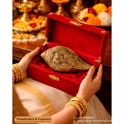 brass shankh with lord vishnu | premium spiritual & decorative showpiece