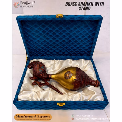 brass shankh with stand | premium spiritual decor & pooja item