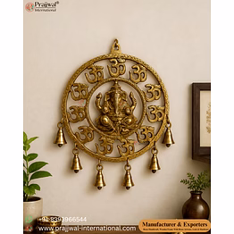 brass ganesha with om & bell wall hanging