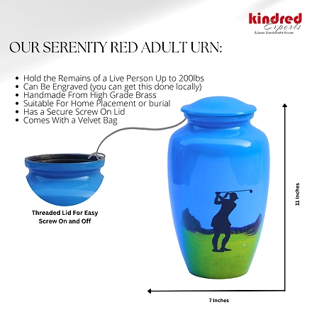 Decorative Women Golf Engraved Urn for Human Ashes - Keepsake Cremation Urn - Large Urn for Ashes - Adult Funeral Ashes Urn &quot;-4