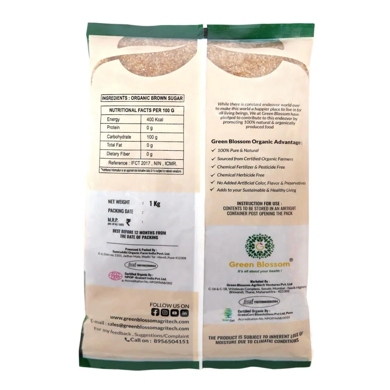 Organic Brown Sugar - 1 Kg (Pack of 1) I Green Blossom-1kg-3