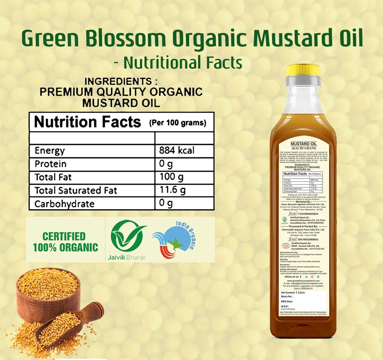 Organic Mustard Oil ( Kachi Ghani) - 1 Ltr (Pack of 1) I Green Blossom-1L-3