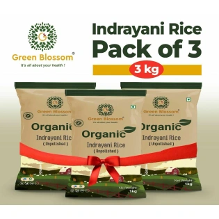 Organic Indrayani Rice (White) - 3 Kg (1 Kg, Pack of 3) I Green Blossom
