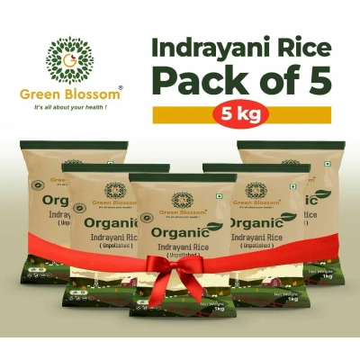 Organic Indrayani Rice (White) - 5 Kg (1 Kg, Pack of 5) I Green Blossom I Unpolished