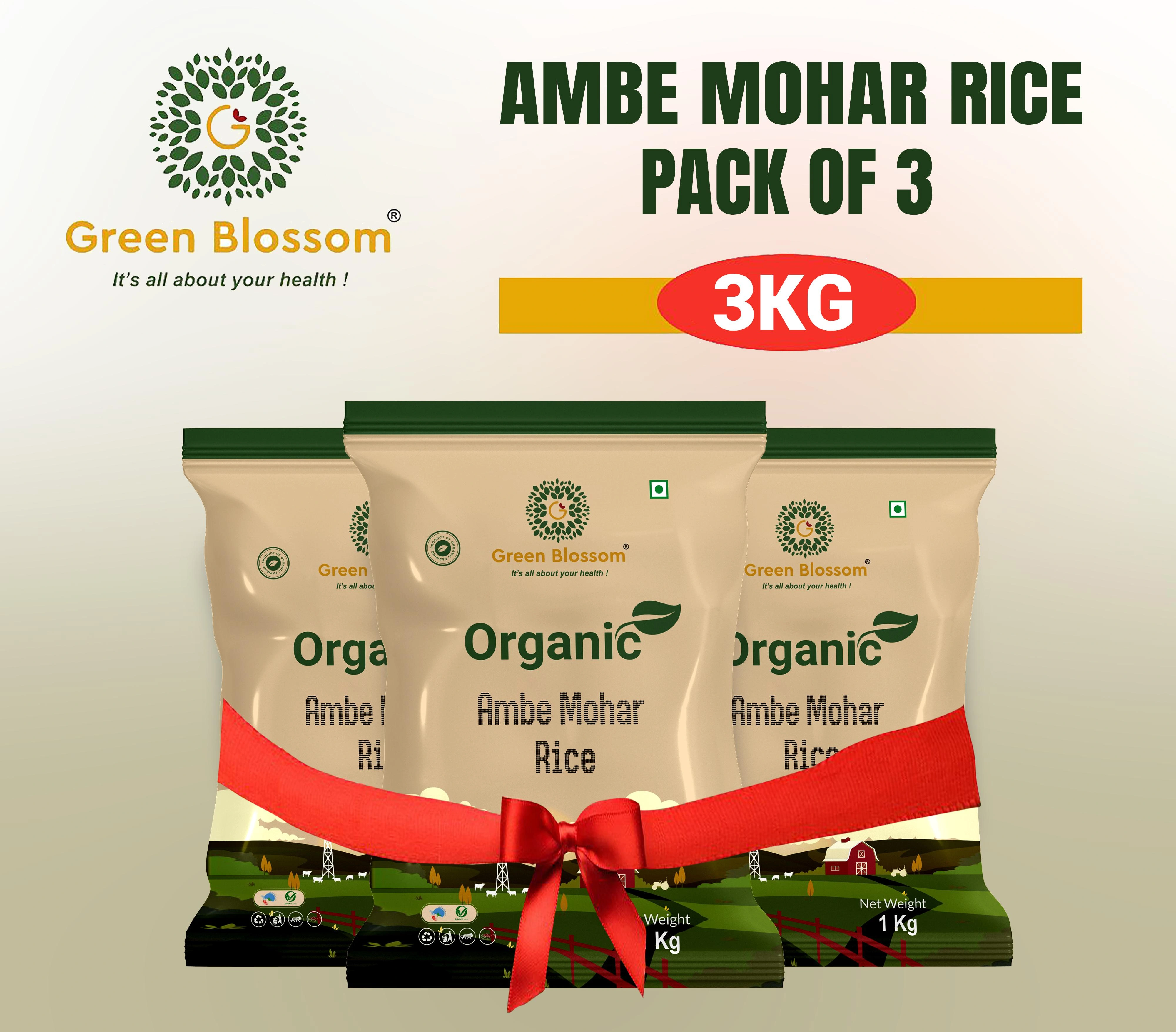 Organic Ambe Mohar Rice - 3 Kg (1 Kg, Pack of 3)I Green Blossom-RV84YLJC6L