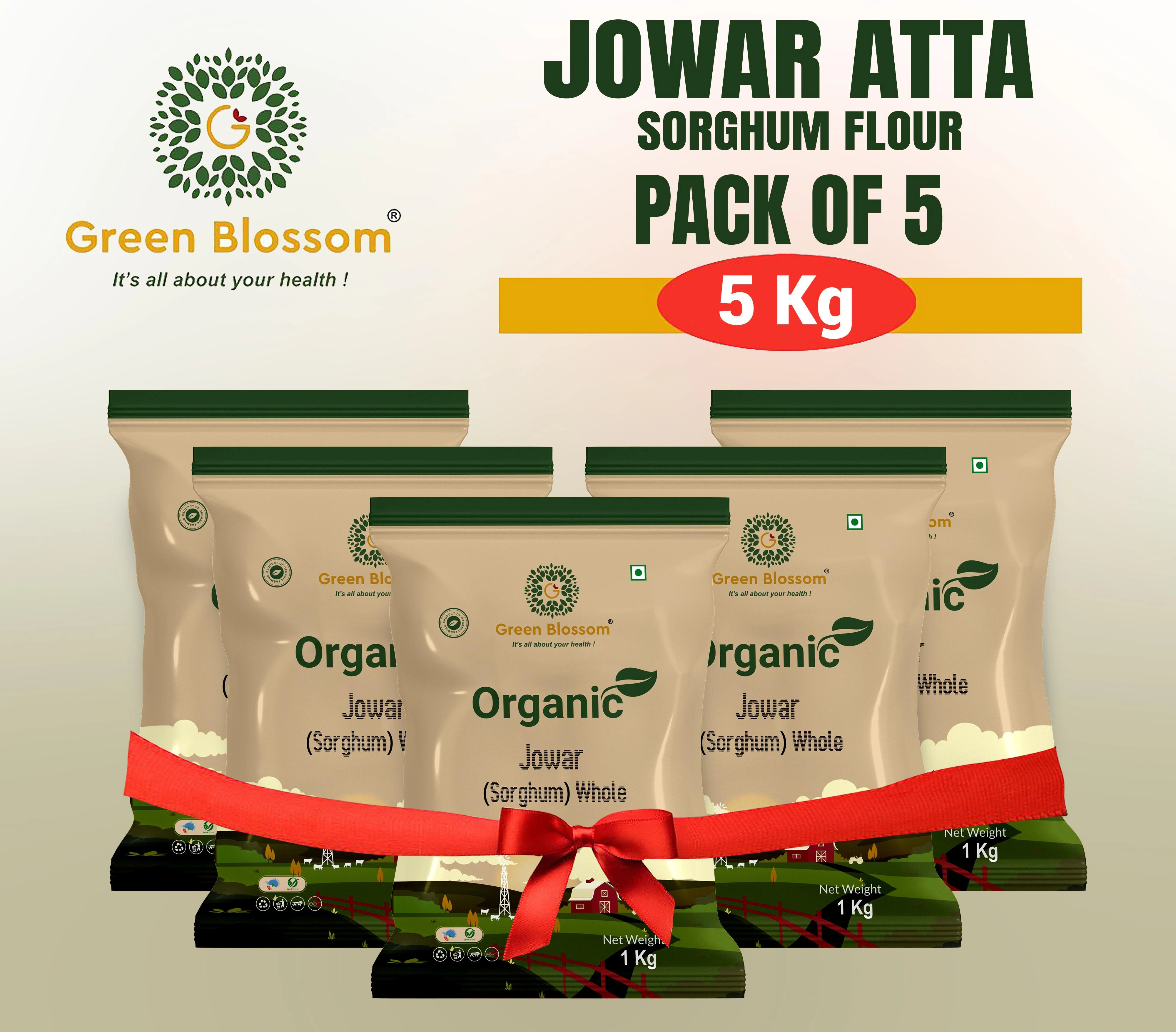 Organic Jowar Atta / Sorghum Flour - 5 Kg (1 Kg, Pack of 5) I Green Blossom-RV5E8BG65X