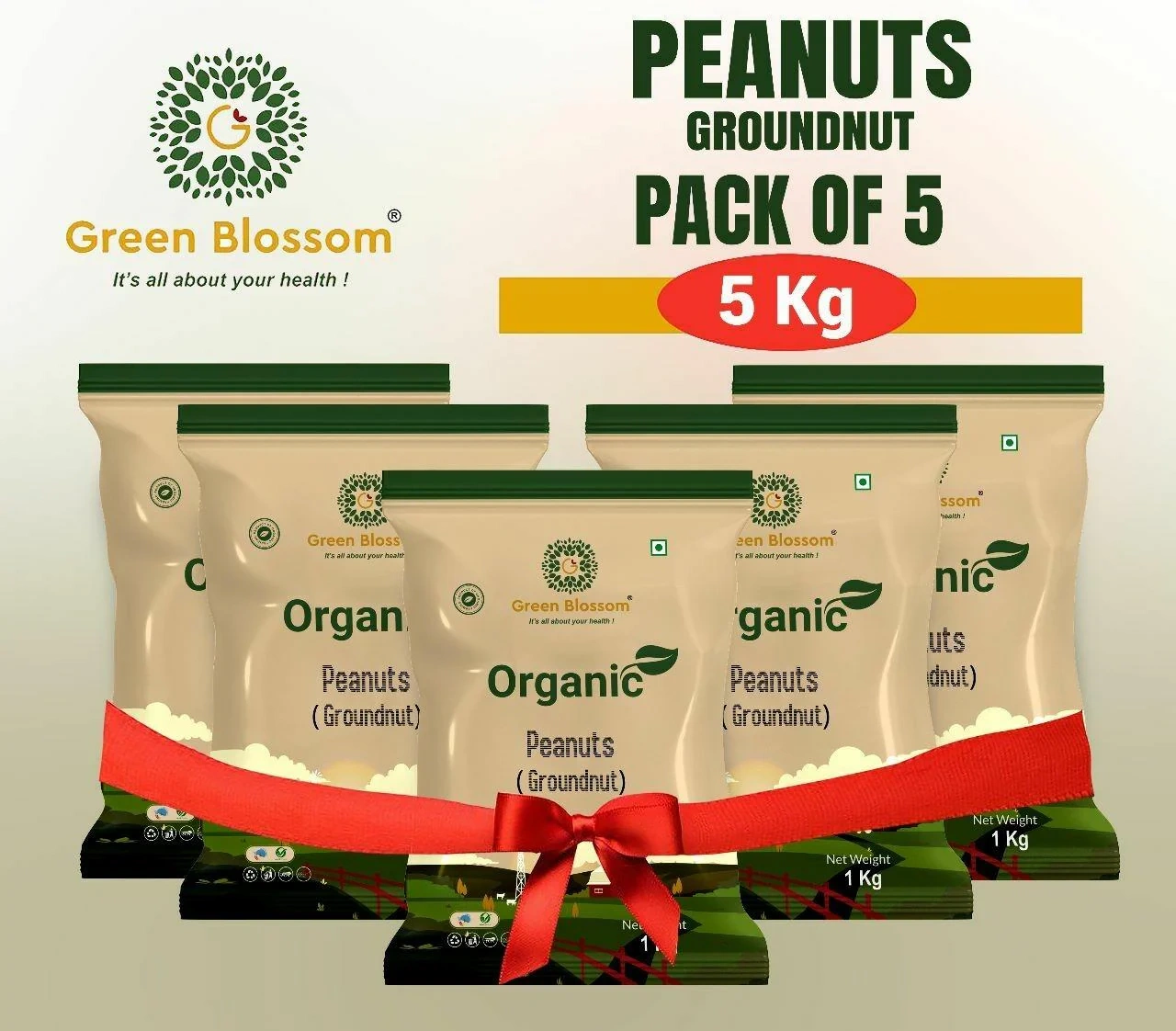 Organic Peanut (Groundnut) - 5 Kg (1 Kg, Pack of 5) I Green Blossom-RVZBEBMQDM