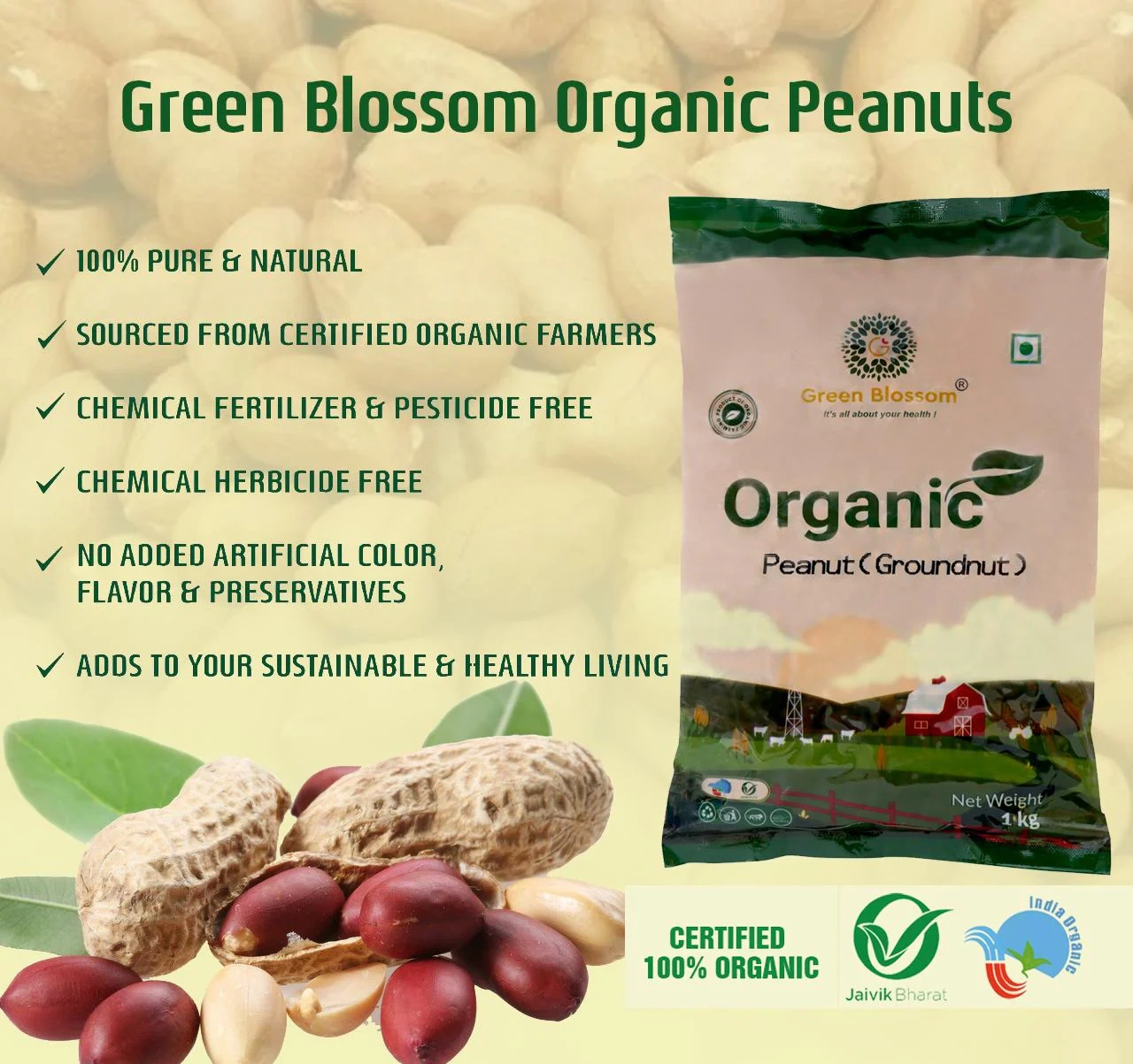 Organic Peanut (Groundnut) - 5 Kg (1 Kg, Pack of 5) I Green Blossom-5kg-2