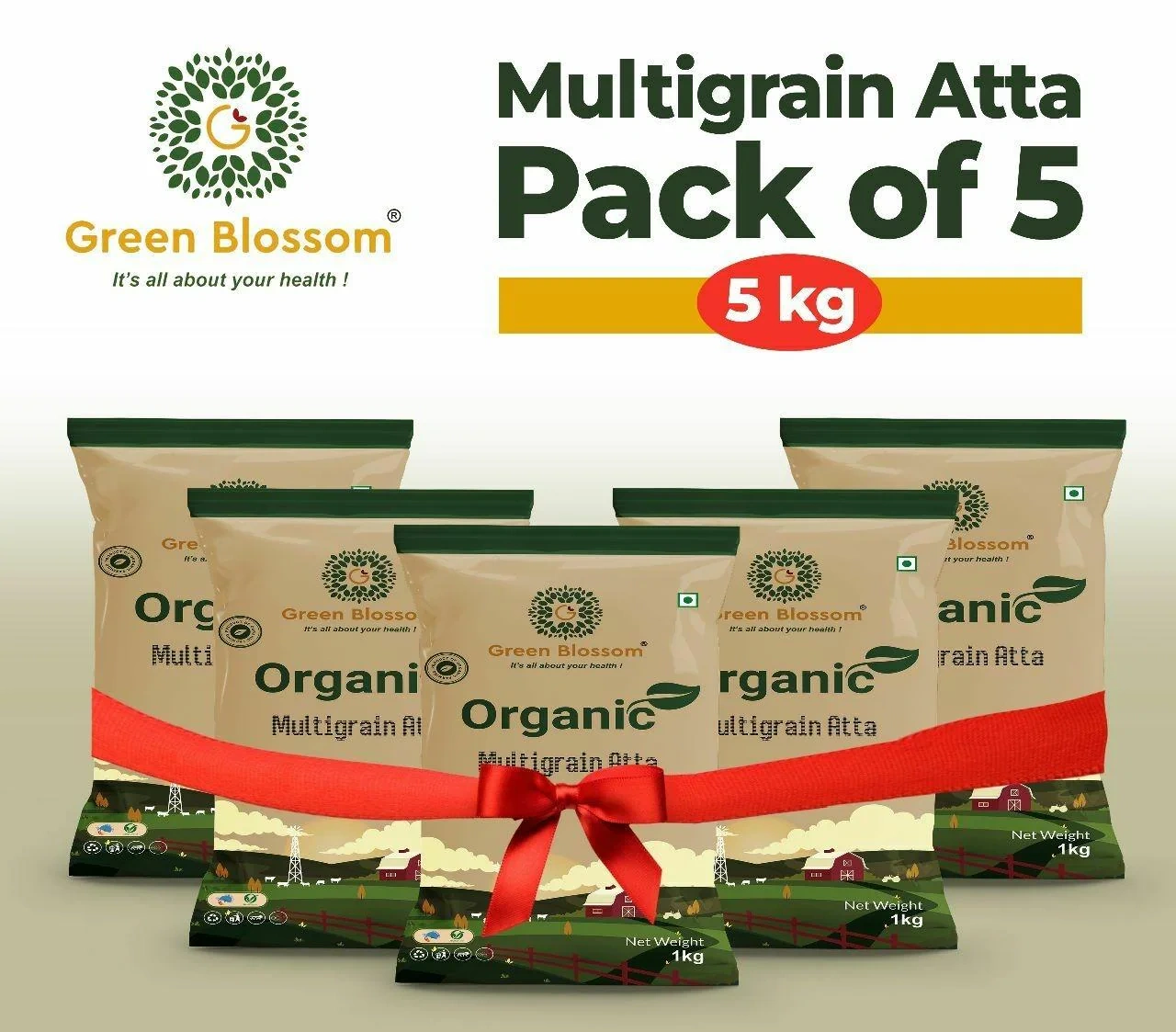 Organic Multi Grain Flour - 5Kg (1kg, Pack of 5 ) I Green Blossom-RVCVRCQ7LM