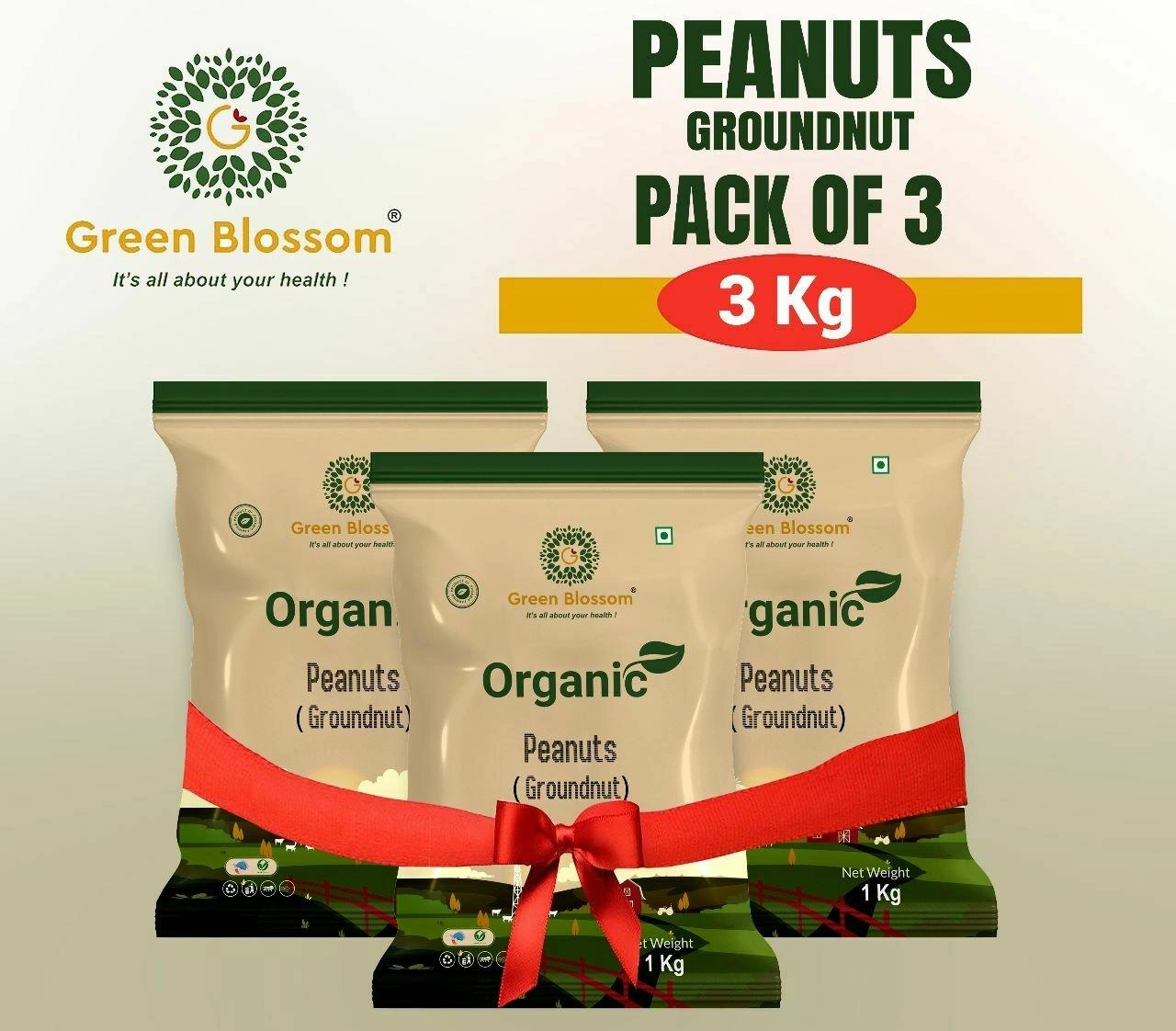 Organic Peanut (Groundnut) - 3 Kg (Pack of 3 , 1 Kg) I Green Blossom-RV7F3WEQ8I