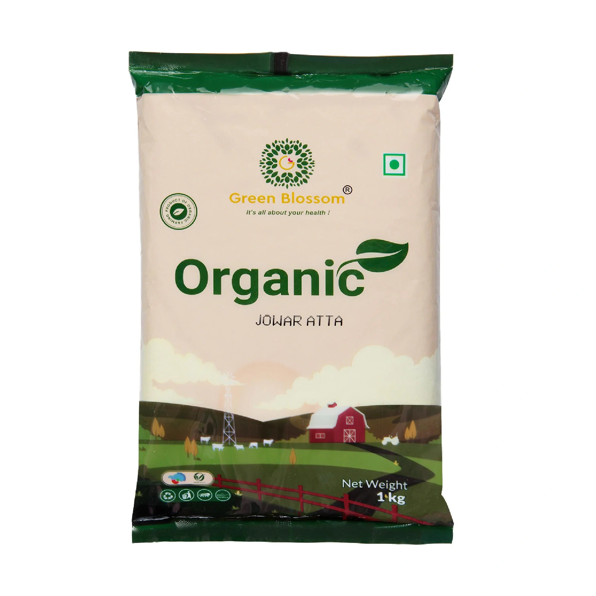 Organic Jowar Atta / Sorghum Flour - 10 Kg (Pack of 10, 1 Kg) I Green Blossom-RV9WPKMG2C