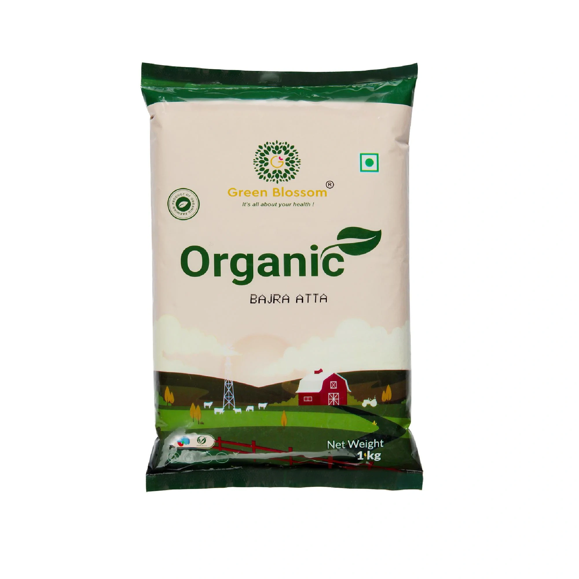 Organic Bajra Atta/Pearl Millet Flour - 3 Kg , ( 1 kg, Pack of 3) i Green Blossom-3kg-4