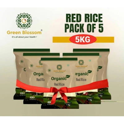 Organic Red Rice - 5 Kg (1 Kg, Pack of 5) I Unpolished I Green Blossom