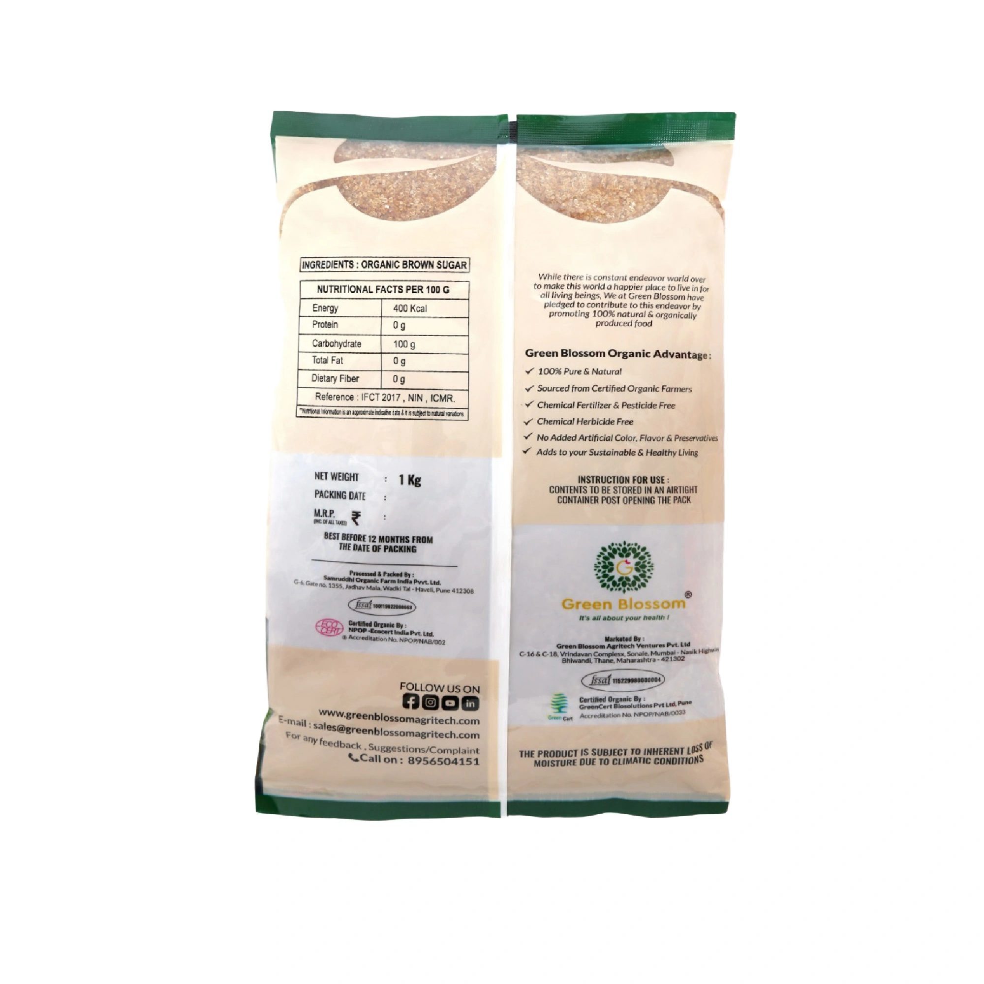 Organic Brown Sugar - 500g (Pack of 1) I Green Blossom-500g-7