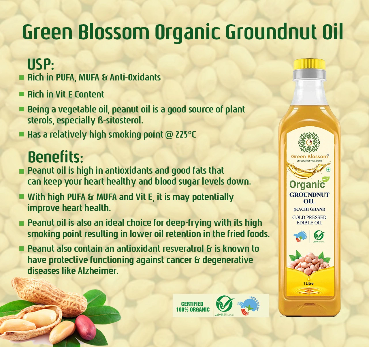 Organic Groundnut Oil ( Kachi Ghani) - 1 Ltr (Pack of 1) I Green Blossom-1L-5