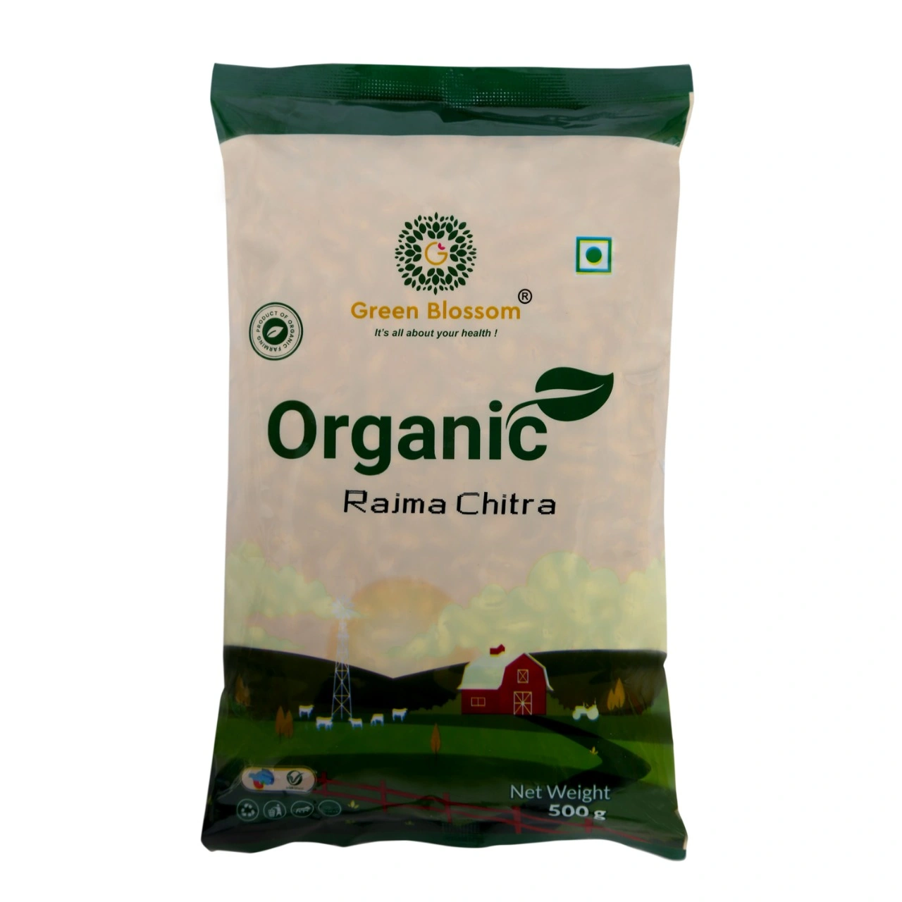 Organic Rajma Chitra / Kidney Beans - 500g ( Pack of 1) I Green Blossom-Rajma500g