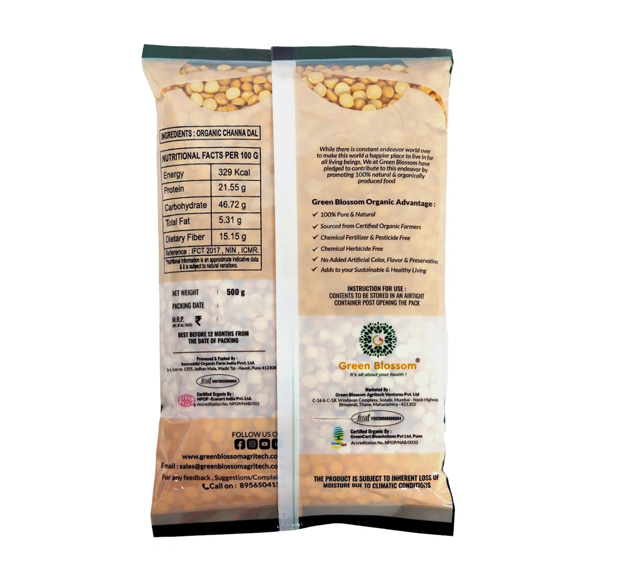 Organic Chana Dal  / Split Bengal Gram - 500g (Pack of 1) I Green Blossom-500g-9