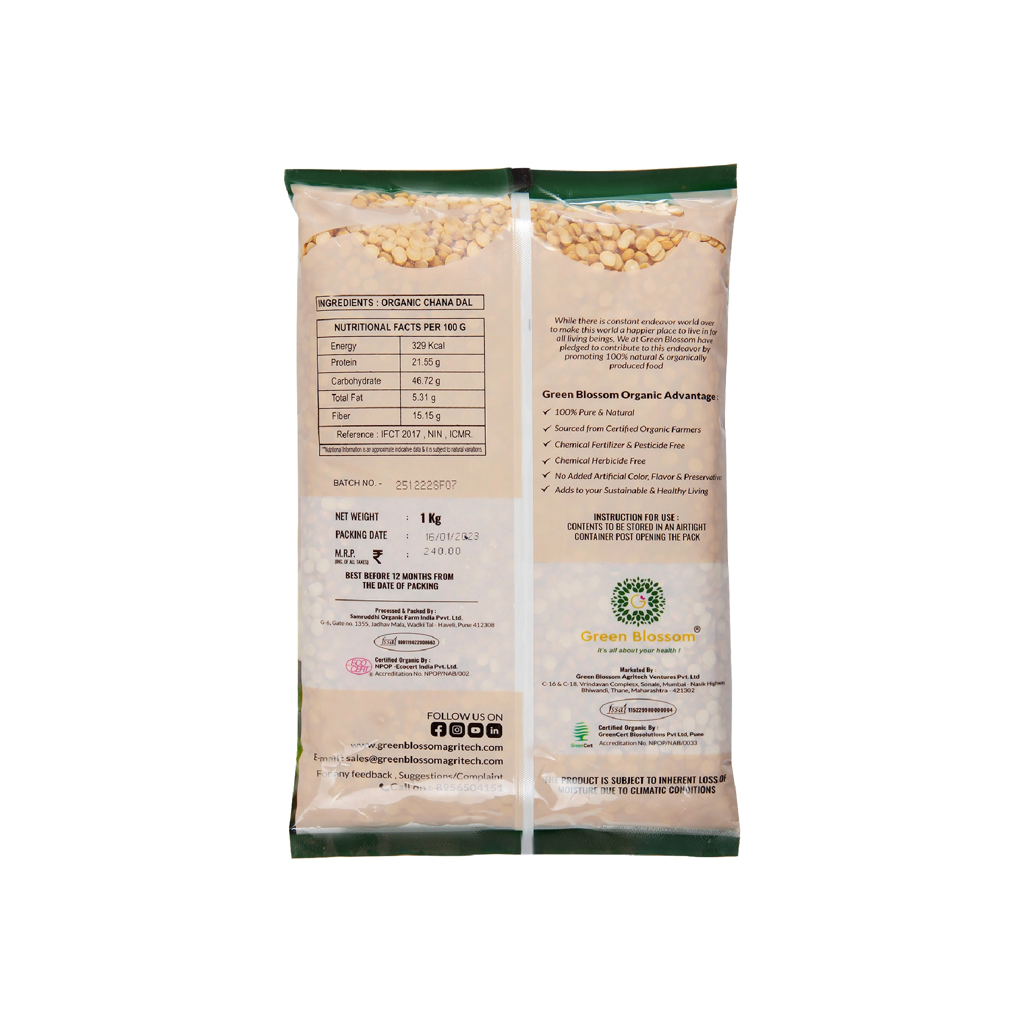 Organic Chana Dal / Split Bengal Gram - 1 Kg (Pack of 1) I Green Blossom-1Kg-10