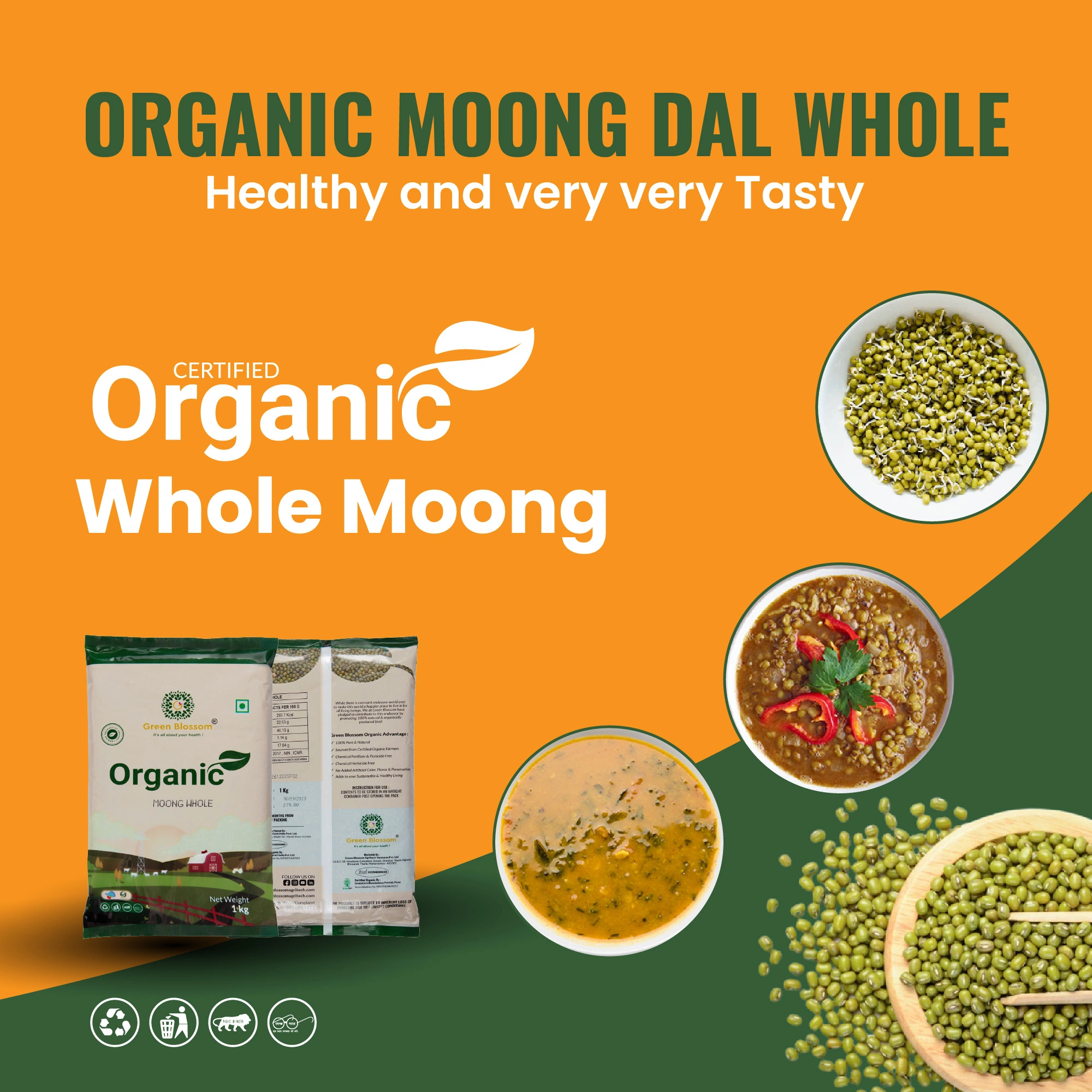 Moong Sabut / Green Gram Whole - 1 Kg  || Rich in Protein | No Cholesterol | No Additives (1 KG) I Green Blossom-1Kg-10