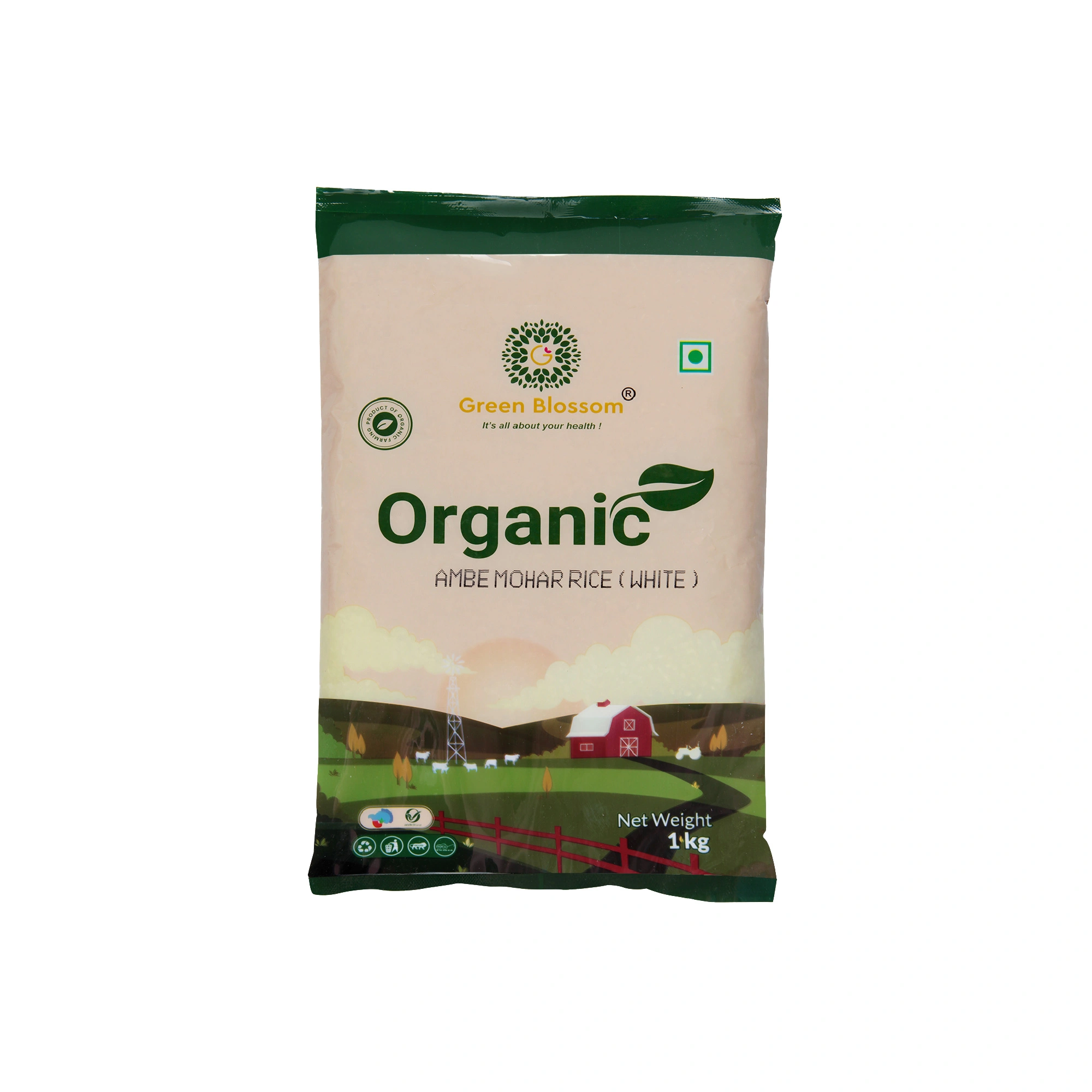 Organic Ambe Mohar Rice -  1 Kg (Pack of 1) I Green Blossom-AmbeMoharRice1KG