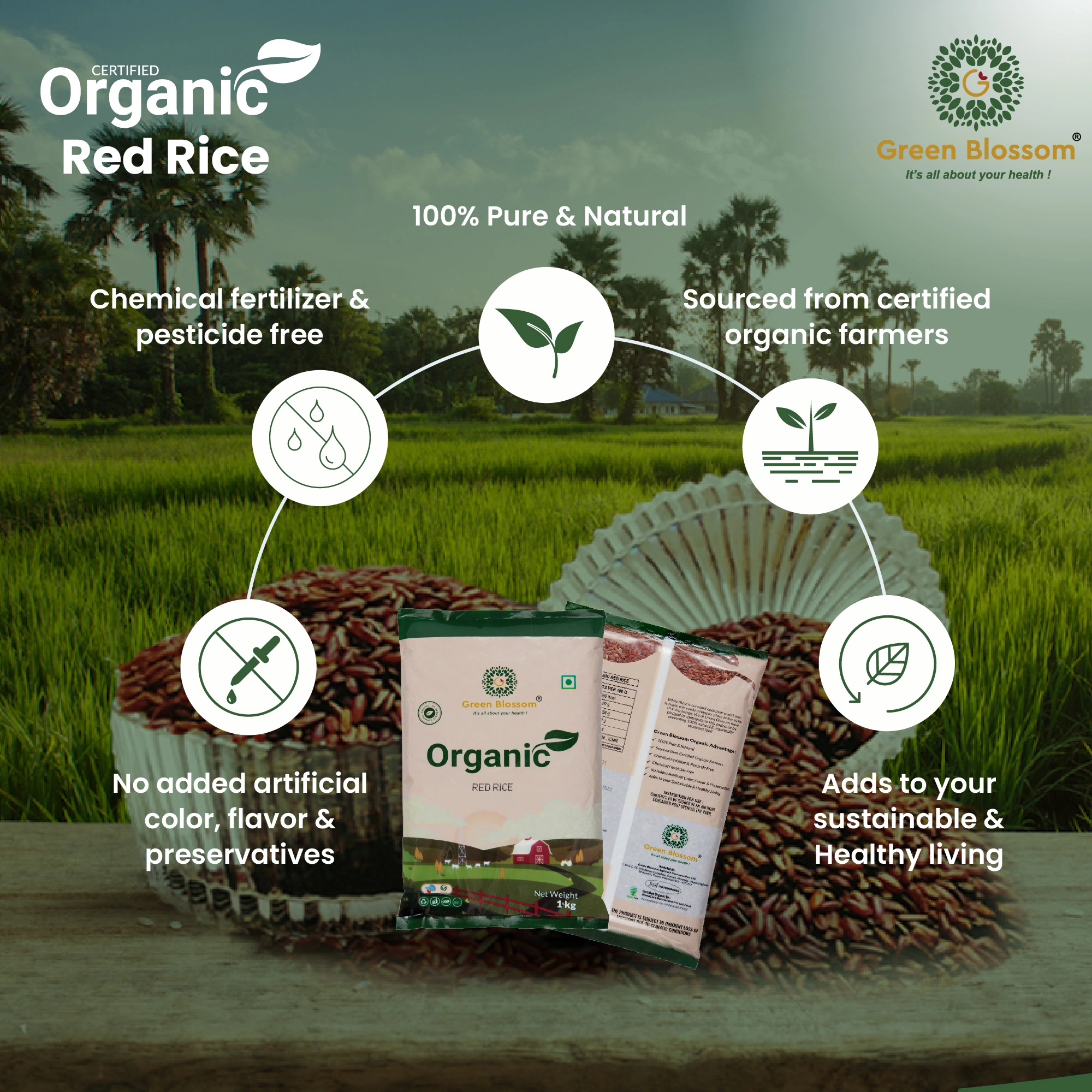 Organic Red Rice - 1 Kg (Pack of 1) I Green Blossom-1Kg-8