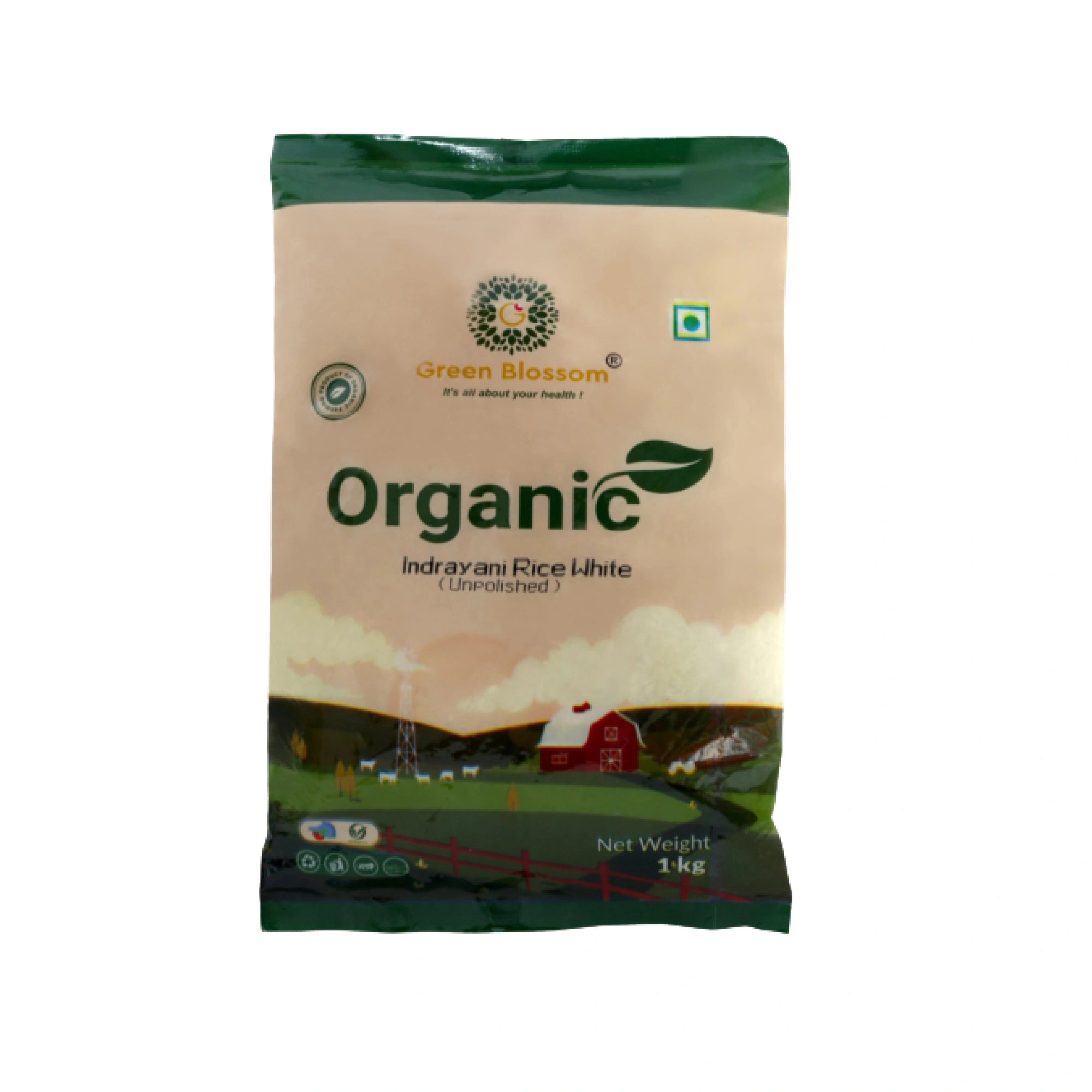 Organic Indrayani Rice (White) - 1Kg (Pack of 1) I Green Blossom-IndrayaniRice1Kg