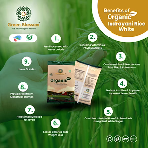 Organic Indrayani Rice (White) - 1Kg (Pack of 1) I Green Blossom