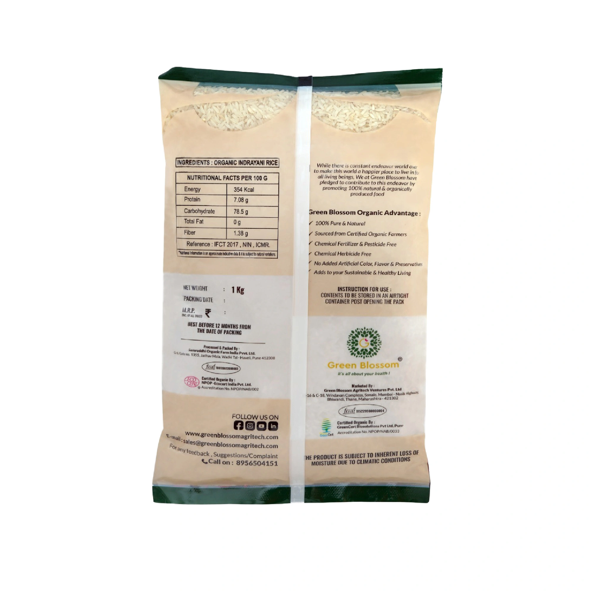 Organic Indrayani Rice (White) - 1Kg (Pack of 1) I Green Blossom-1Kg-4