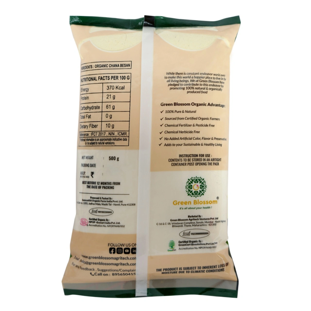 Organic Besan - 5 Kg ( Pack of 10, 500 gm) I Green Blossom-5kg-7