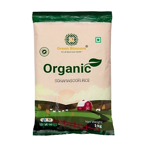 Organic Sona Masoori Rice (White) - 1Kg (Pack of 1) I Green Blossom
