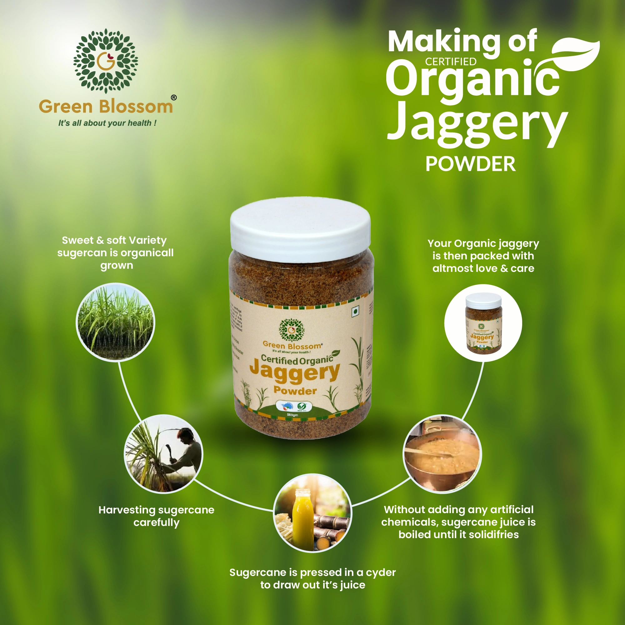 Organic Jaggery Powder - 500g ( Pack of 1) I Green Blossom-500g-3