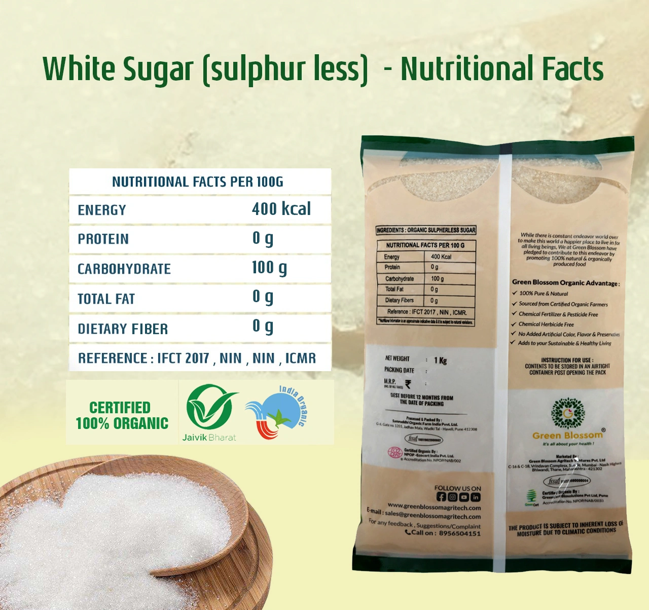 Organic White Sugar (Sulpherless) - 5 Kg (1 Kg, Pack of 5) I Green Blossom-5kg-7