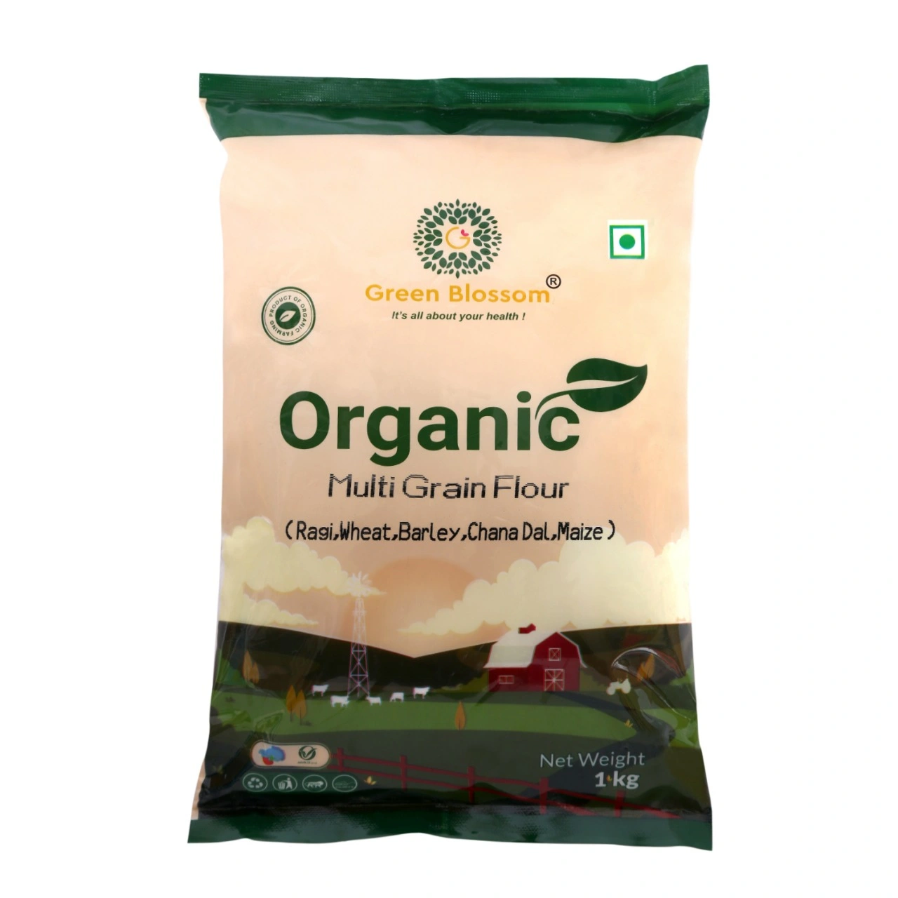 Organic Multigrain Flour / Atta - 3 Kg (1 Kg, Pack of 3) I Unpolished I Green Blossom-3kg-4