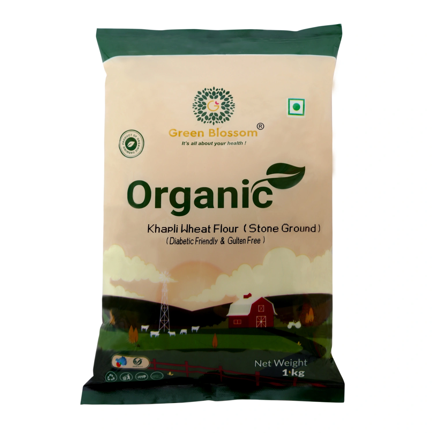 Organic Khapli / Emmar Wheat Flour/ Atta ( Stone Grind) - 5 Kg ( Kg, Pack of 5) IGreen Blossom I Low Glycaemic Index-5kg-4